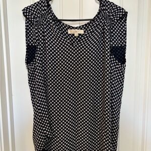 LOFT Navy Blue and White Women's Top